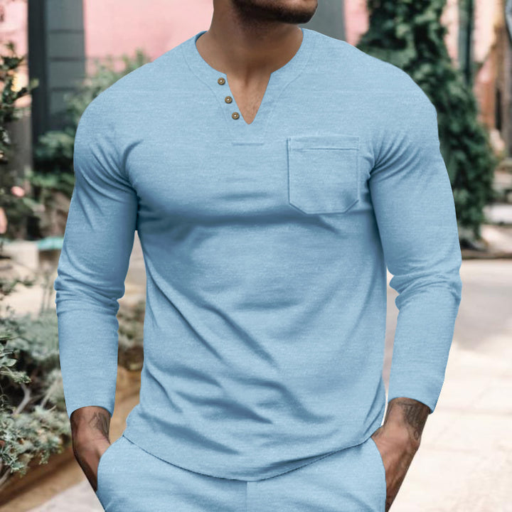 Men's long sleeve shirt with button placket and chest pocket Lisslune