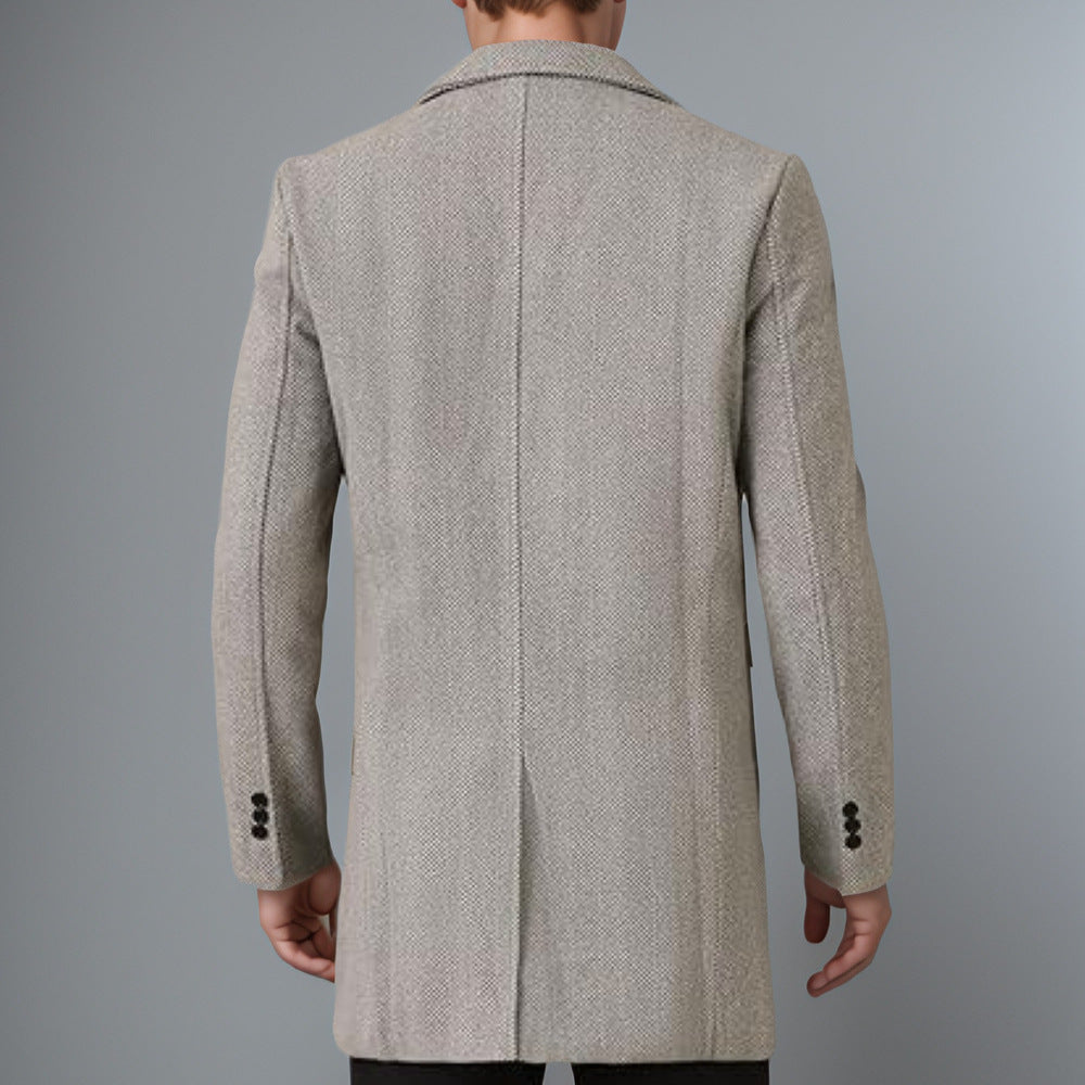 Men's elegant double-breasted coat with textured herringbone pattern Lisslune