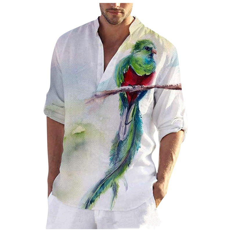 Men's linen shirt with unique feather design and button-down collar Lisslune
