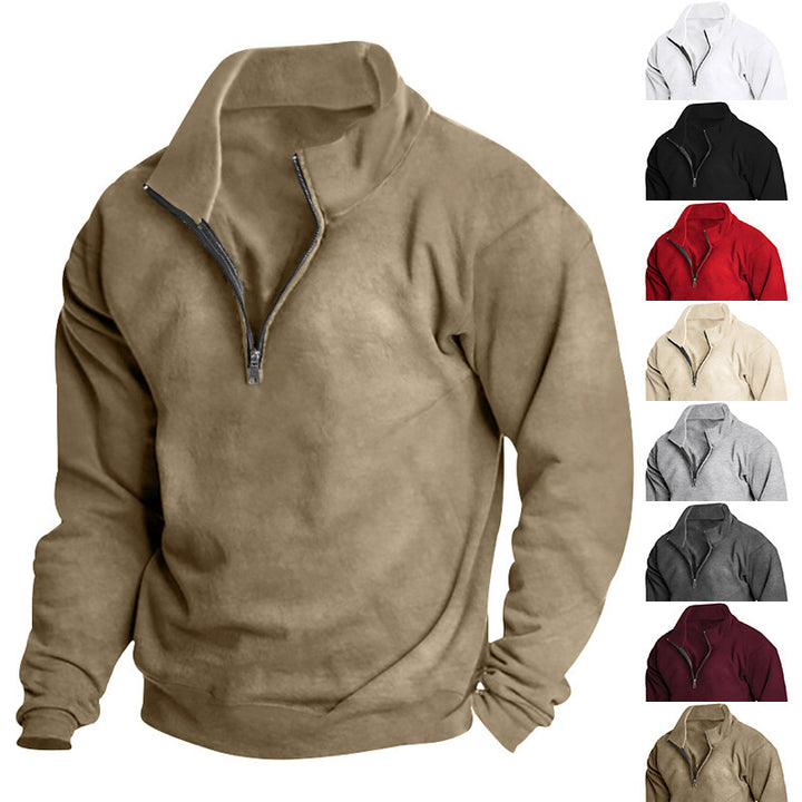 Men's stylish fleece pullover with high stand-up collar and zipper Lisslune