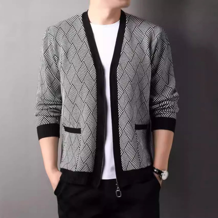 Men's cardigan with modern diamond pattern and high collar Lisslune