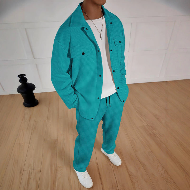 Men's casual set of striped overshirt and comfortable joggers Lisslune
