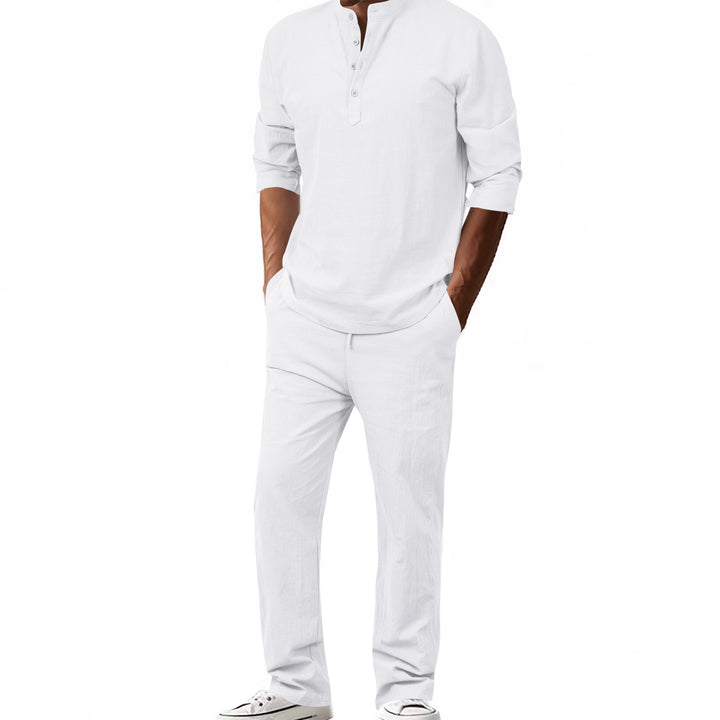 Men's modern leisure suit set with innovative button placket design and breathable properties Lisslune