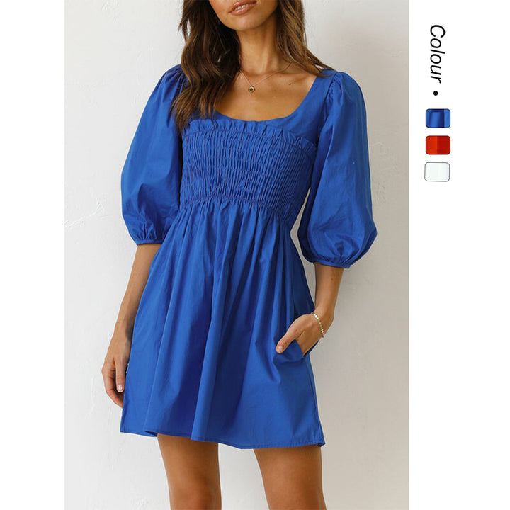 Women's cotton dress with narrow waist and puff sleeves Lune London