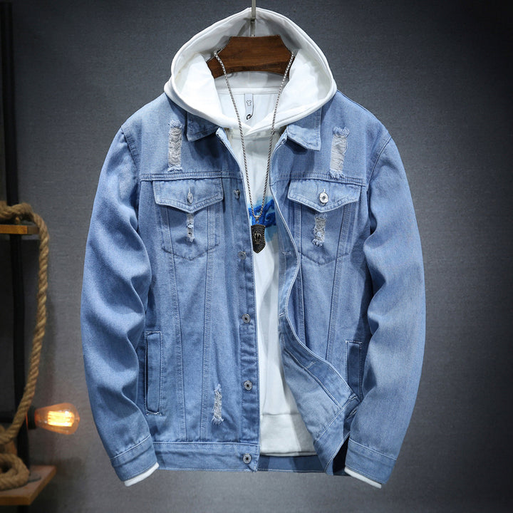 Men's casual denim jacket with comfortable hoodie insert and stylish details Lisslune