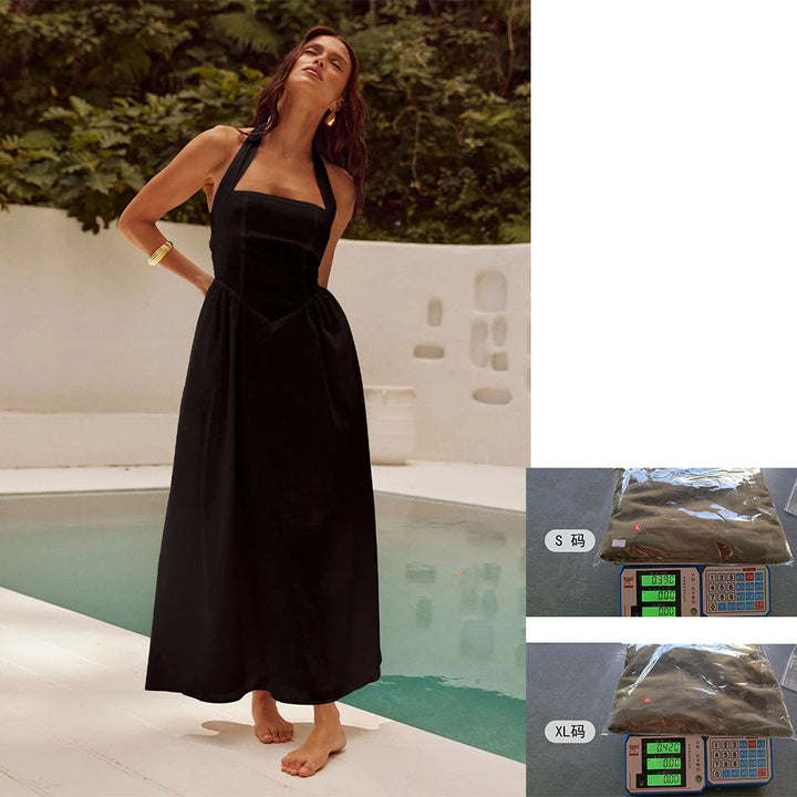Women's maxi dress with deep back neckline and elegant fit