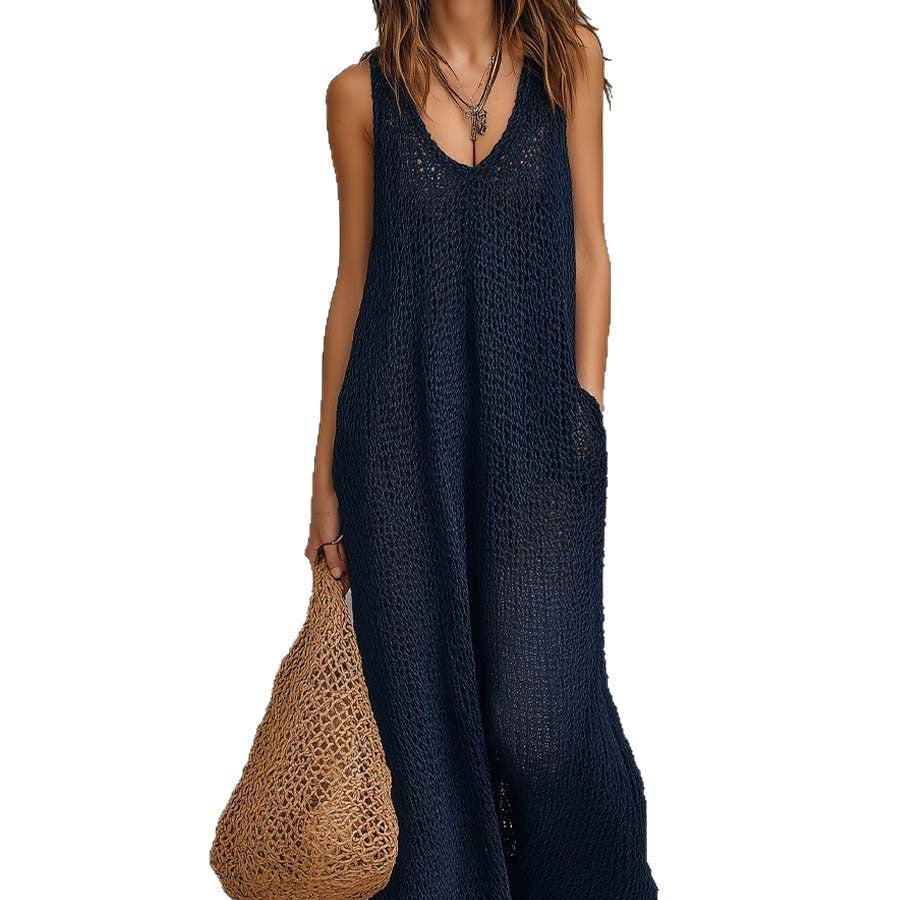 Ladies Airy Summer Dress with Side Pockets and Deep Neckline Lisslune