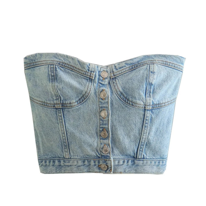 Women's Denim Crop Top with Knitted Overlay Lisslune