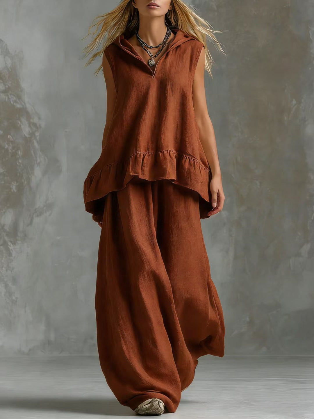 Women's Casual Long Sleeve Blouse with Ruffles and Hood Lisslune