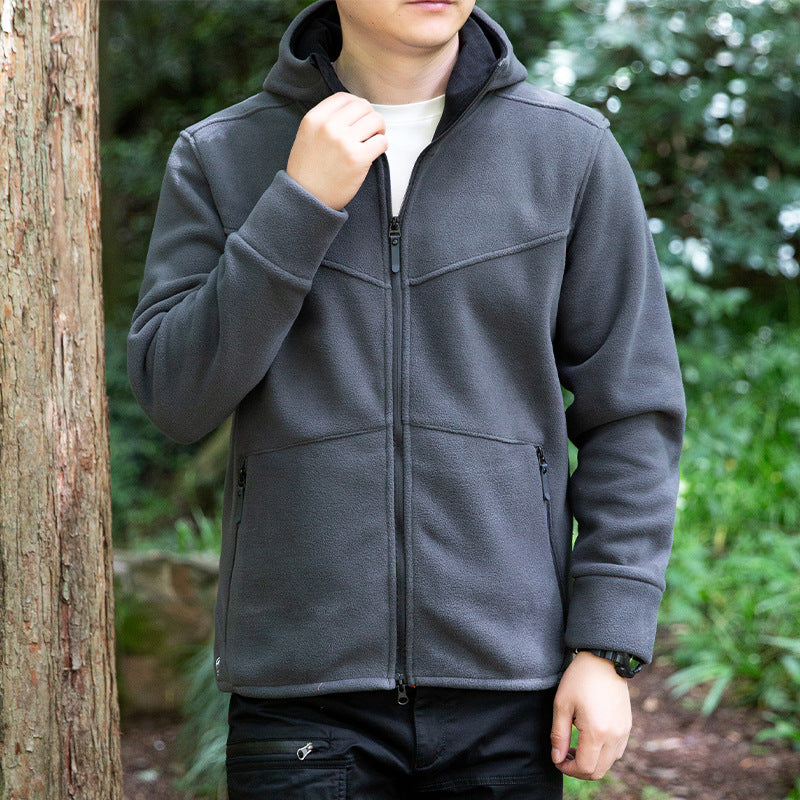 Men's Fleece Jacket with Practical Zipper and Hood Lisslune