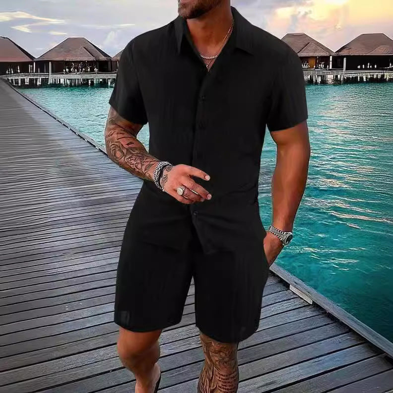Men's casual short-sleeve set with textured surface Lisslune