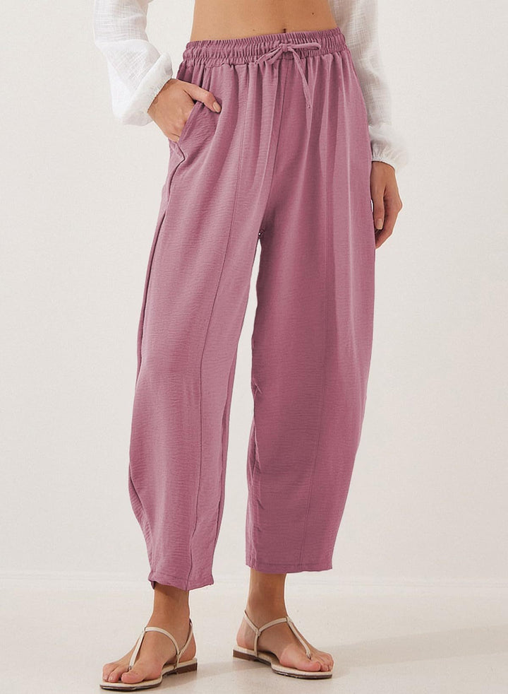 Damen Bequeme, weit geschnittene Sommerhose mit elastischem Bund und seitlichen Taschen Lisslune
