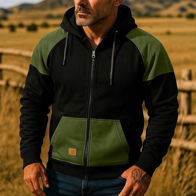 Men's Athletic Hooded Jacket with Color Block Design Lisslune
