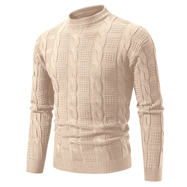Men's High-Quality Chunky Knit Sweater with Stand-Up Collar and Decorative Pattern Lisslune