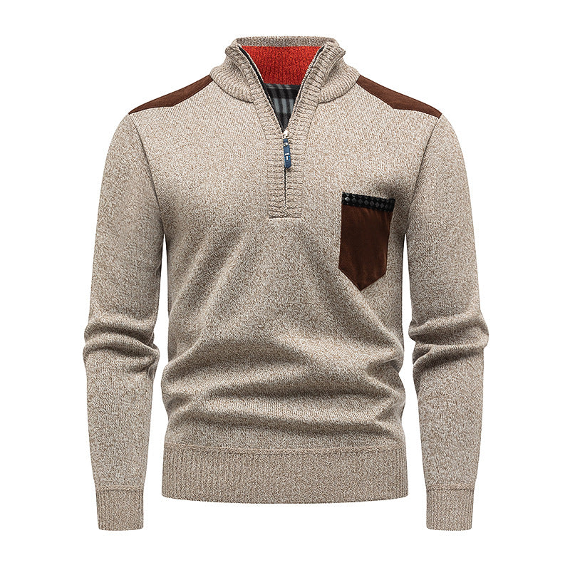 Men's Stylish Sweater with Short Zipper and Chest Pocket Lisslune