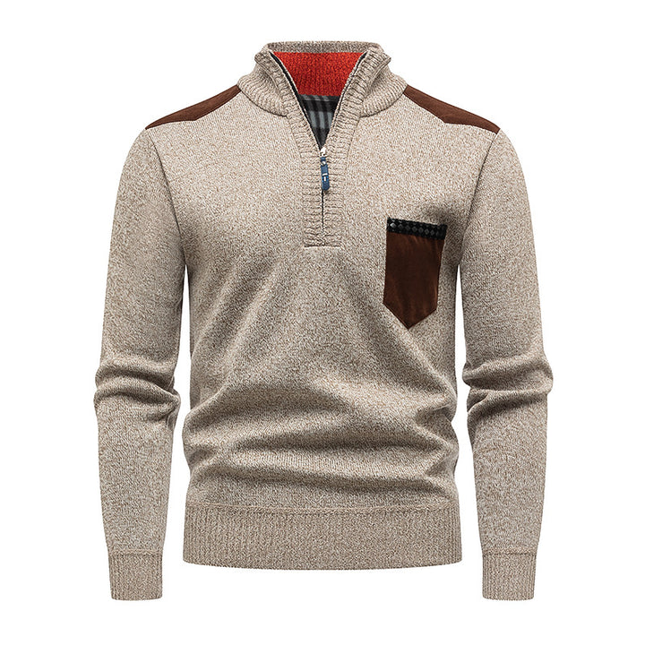 Men's Stylish Sweater with Short Zipper and Chest Pocket Lisslune