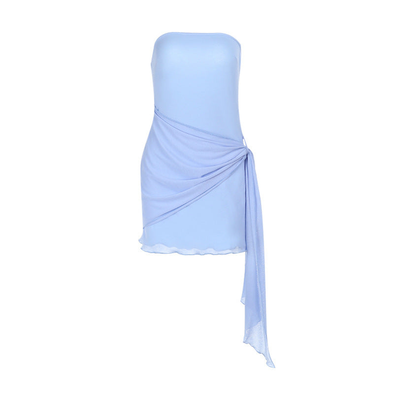 Women's wrap dress with off-the-shoulder design and asymmetrical draping Lune London