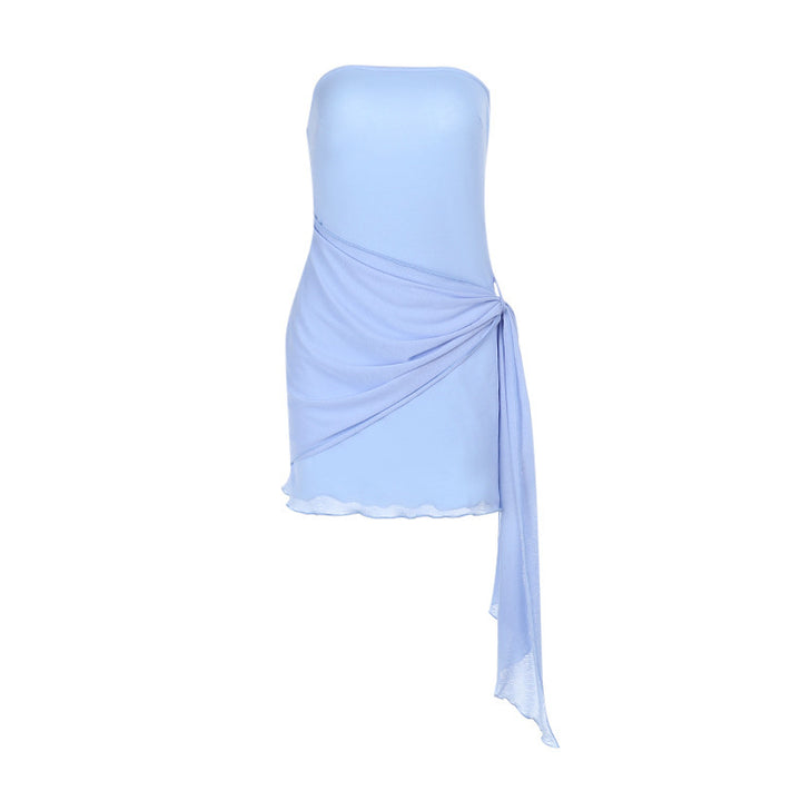Women's wrap dress with off-the-shoulder design and asymmetrical draping Lune London