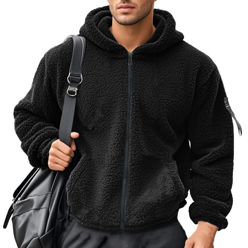 Men's fleece hooded jacket with soft teddy fur and practical zip pockets Lisslune