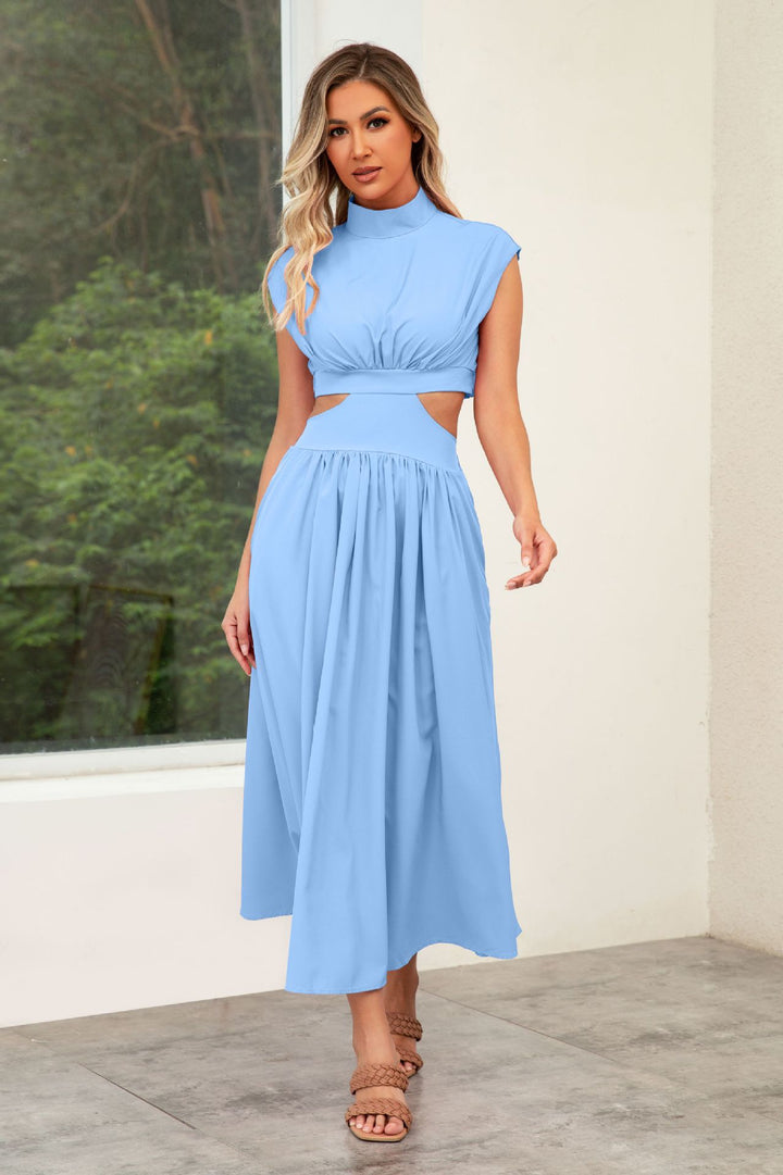 Women's maxi dress with cut-outs and modern stand-up collar Lune London
