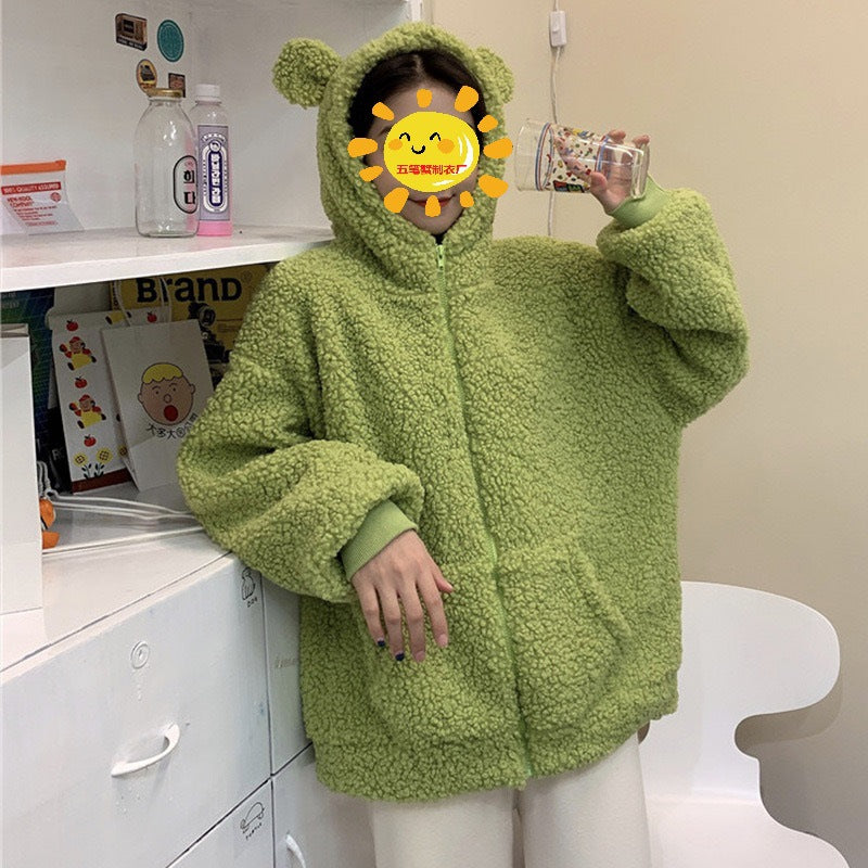 Women's cozy fleece jacket with ears and practical side pockets Lisslune