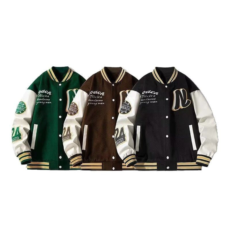 Men's College Jacket with Embroidered Emblems Lisslune