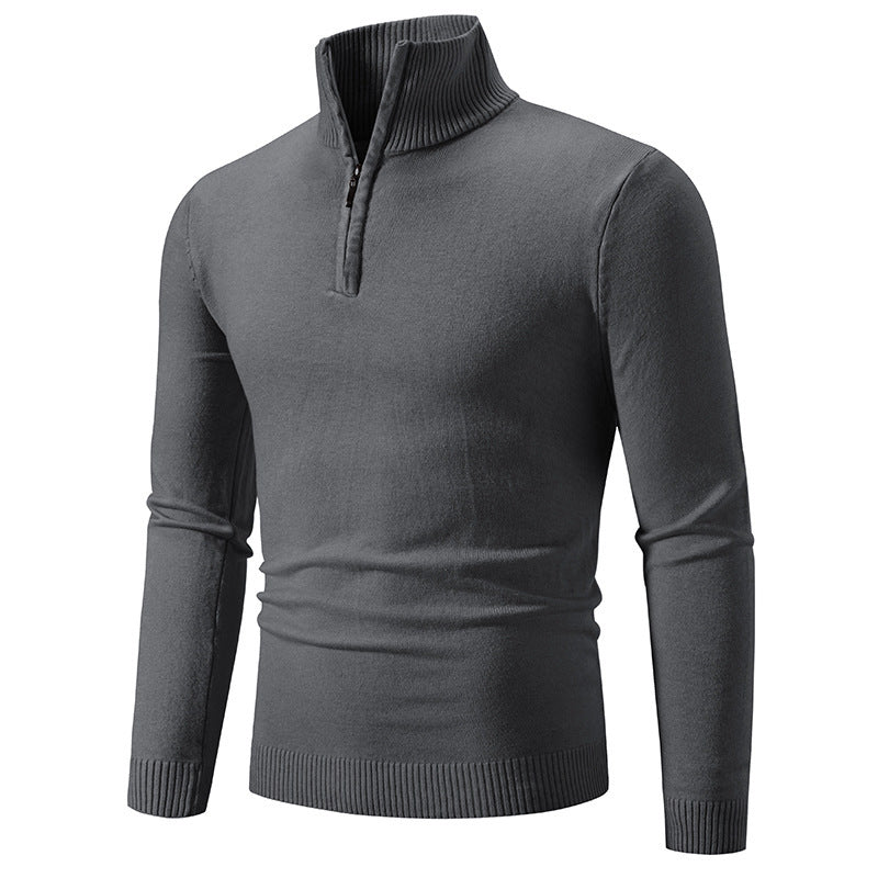 Men's elegant knitted sweater with stand-up collar and zipper Lisslune