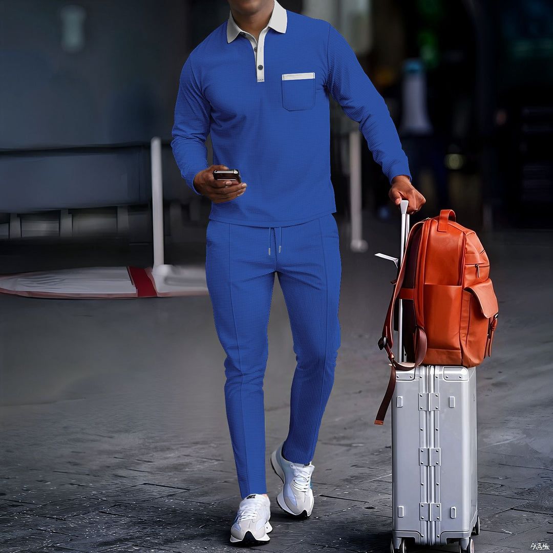 Men's leisure suit with modern stand-up collar and functional zippers Lisslune