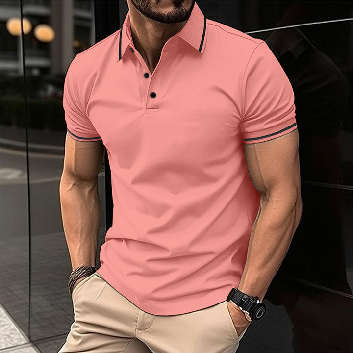 Men's Elegant Polo Shirt with Decorative Contrast Details and Breathable Fabric Quality Lisslune
