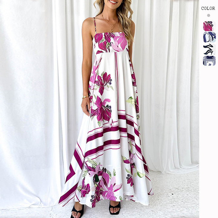 Ladies maxi dress with modern graphic patterns and thin straps Lisslune