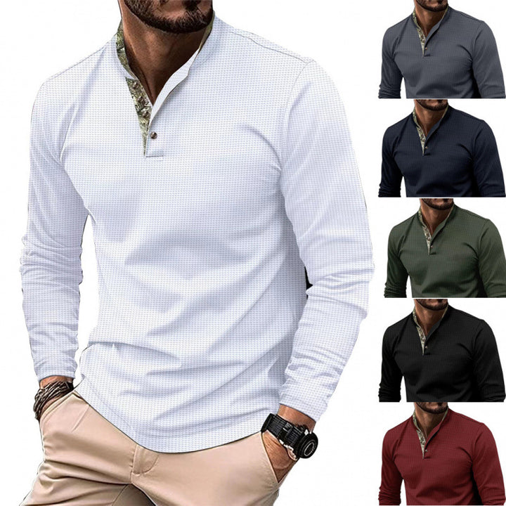 Men's long-sleeve shirt with fashionable stand-up collar and unique check pattern Lisslune