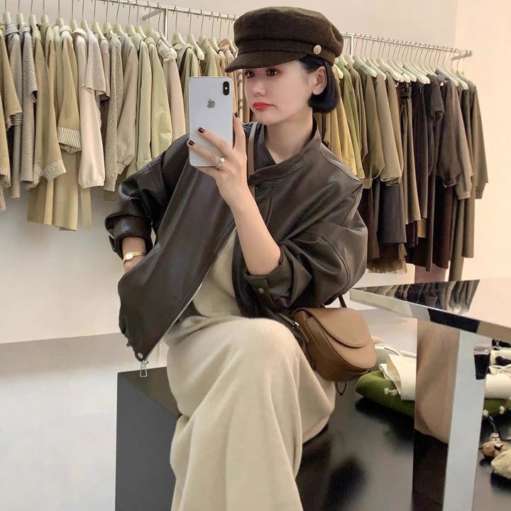Women's Fashion Bomber Jacket made of high-quality Synthetic Leather Lisslune