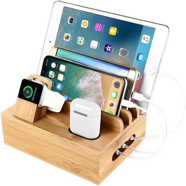 Lisslune | Tekavo Bamboo Charging Station – 5-Port USB Organiser with Cable Set