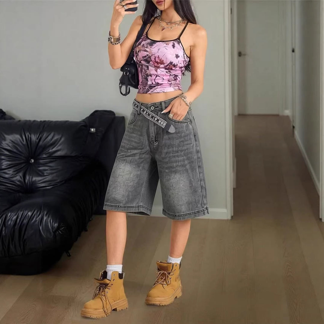 Women's Casual High-Waisted Denim Shorts with Wide Cut Lisslune
