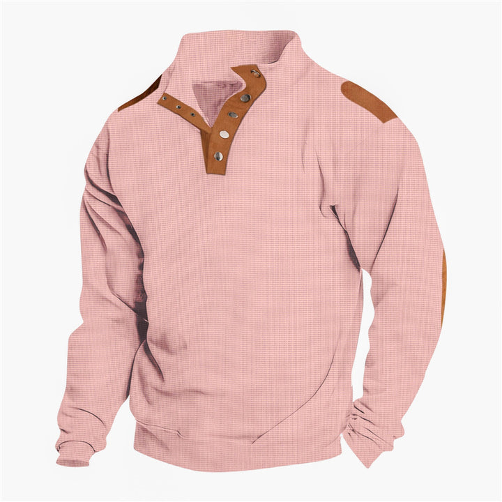 Men's casual sweater with stylish button placket and reinforced shoulders Lisslune