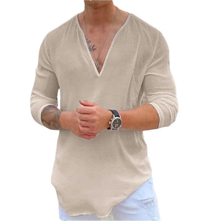 Men's long sleeve shirt with modern V-neck and elegant cut Lisslune