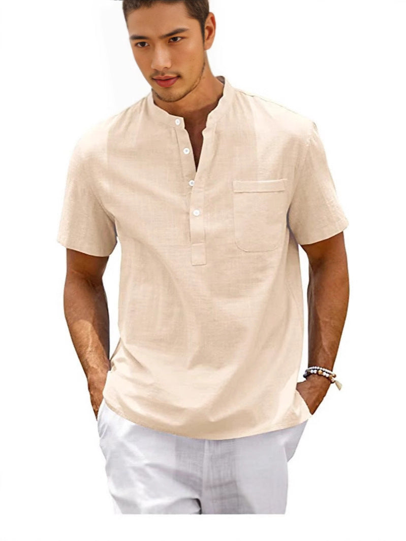 Men's short-sleeve shirt with modern Henley collar and practical chest pocket Lisslune