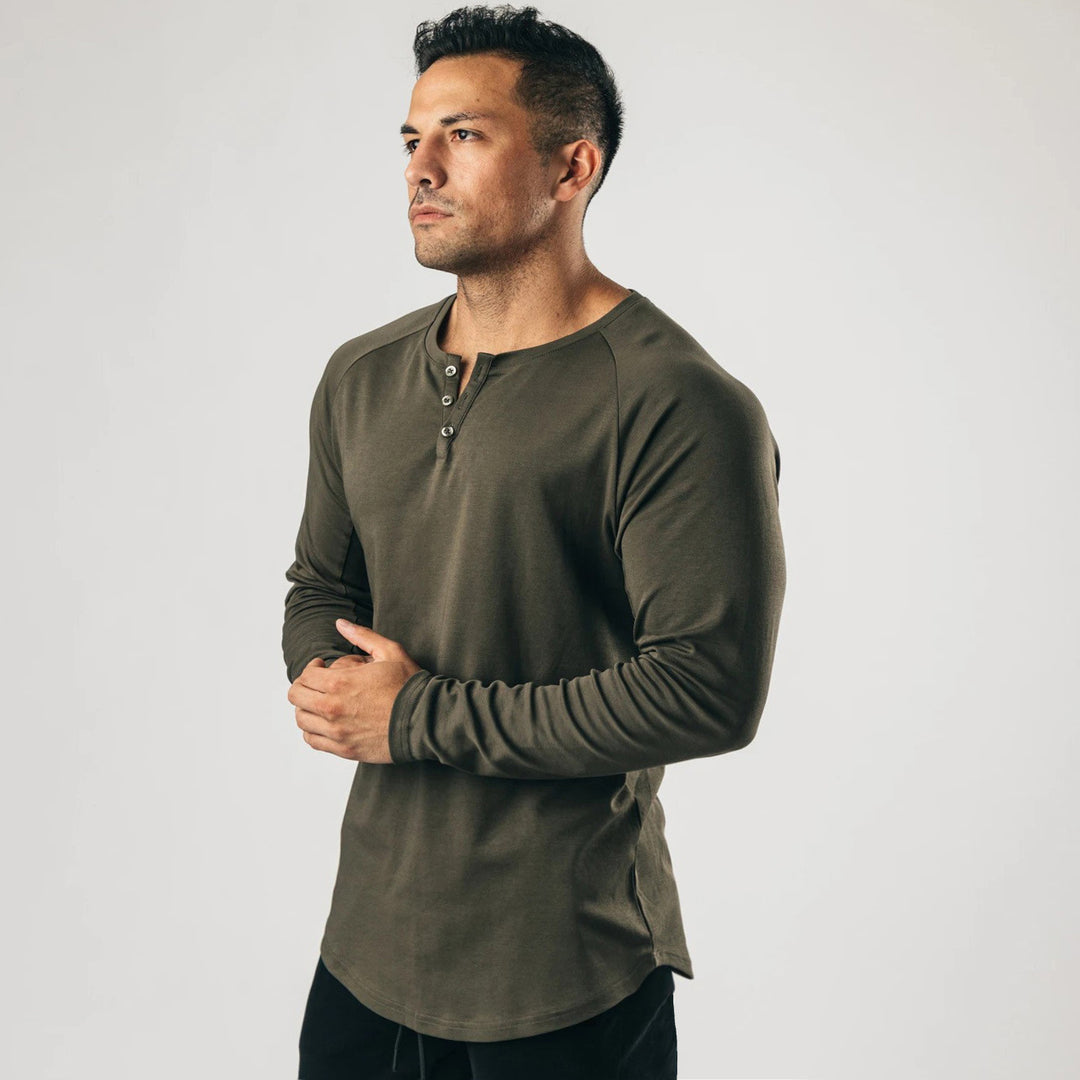 Men's Long Sleeve Henley Shirt with High-Quality Cotton Blend and Buttoned Neckline Lisslune