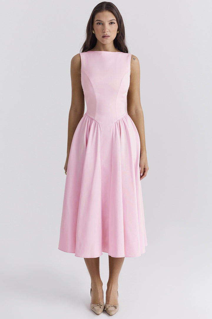 Women's A-line dress with elegant cut and waist definition