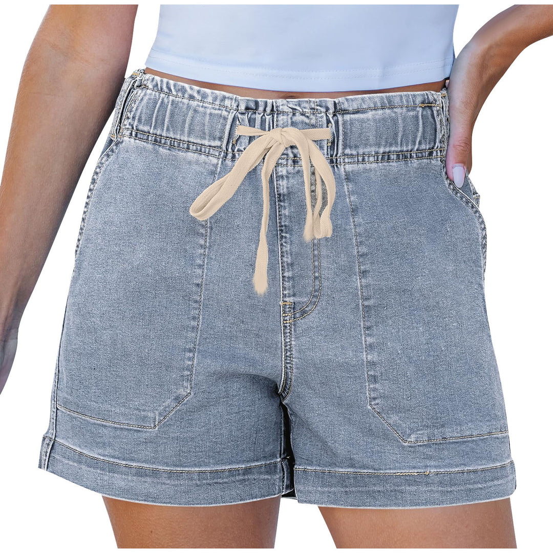 Women comfortable denim shorts with elastic waistband and practical pockets Lisslune