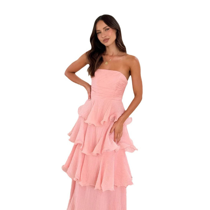 Women’s maxi dress with voluminous ruffles and off-the-shoulder design Lune London