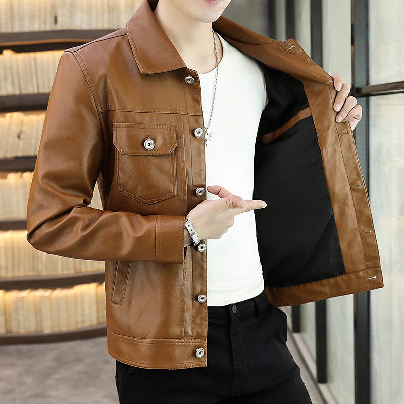 Men's fashionable synthetic leather jacket with practical pockets Lisslune 1763006573