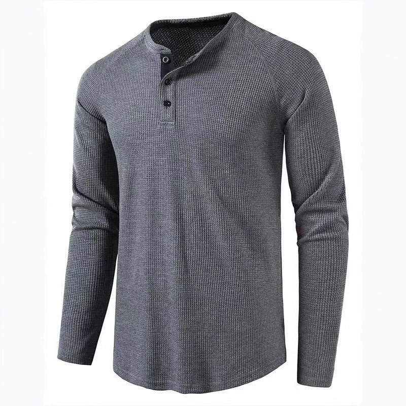 Men's Long Sleeve Cotton Shirt with Button Placket and Textured Design Lisslune