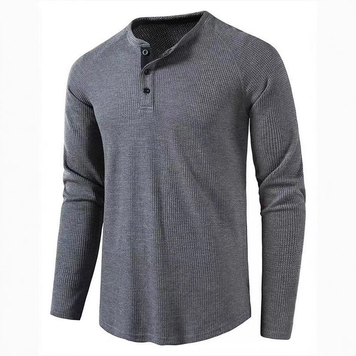 Men's Long Sleeve Cotton Shirt with Button Placket and Textured Design Lisslune