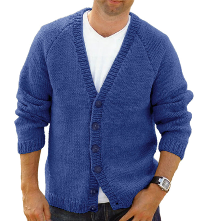 Men's cozy knitted cardigan with deep V-neck and button details Lisslune