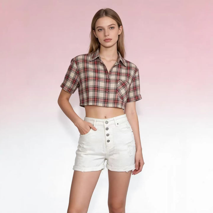 Ladies cropped denim jacket with two pockets Lisslune