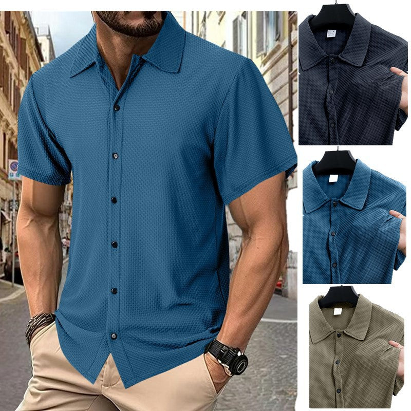 Men's short-sleeve shirt with textured pattern and subtle collar Lisslune