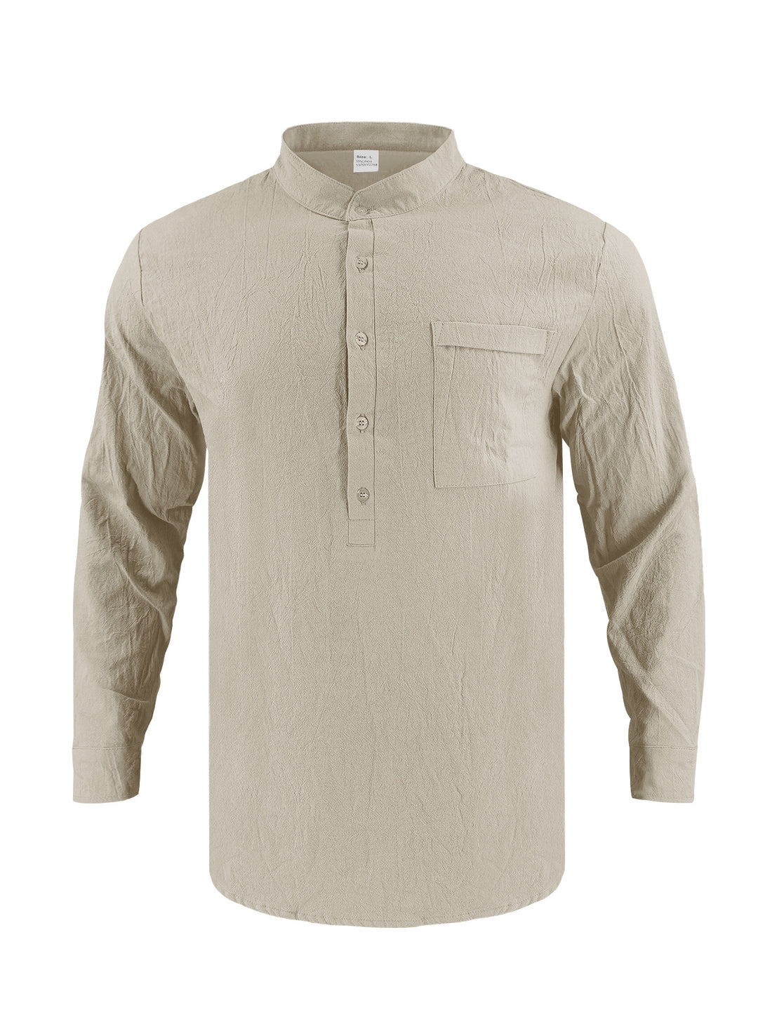 Men's Casual Long Sleeve Shirt with Stand-Up Collar and Practical Chest Pocket Lisslune