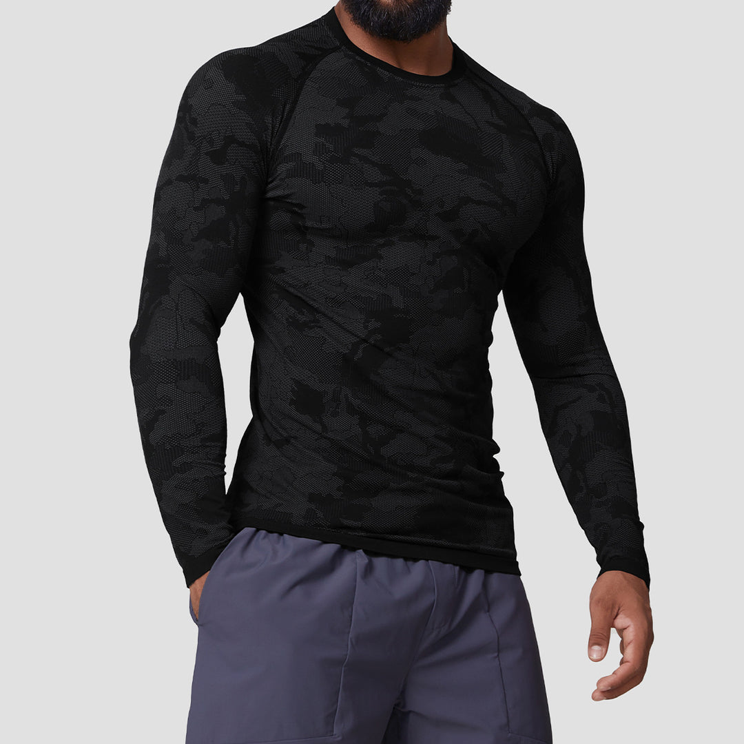 Men's Long Sleeve Compression Shirt with Camouflage Pattern Lisslune