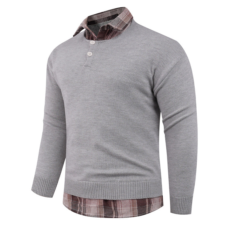 Men's sweater with integrated shirt collar and button details Lisslune